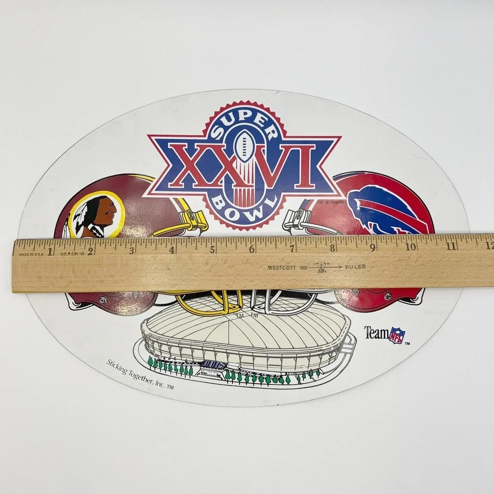 Vintage Super Bowl XXVI Large Magnet Washington Redskins vs Buffalo Bills 1992